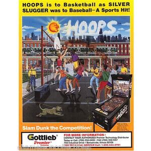 Hoops Pinball FLYER Original NOS 1991 Basketball Theme Art Retro